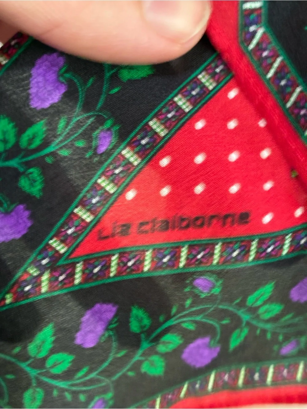Liz Claiborne Silk Red Narrow Floral Scarf Tie Purple Roses